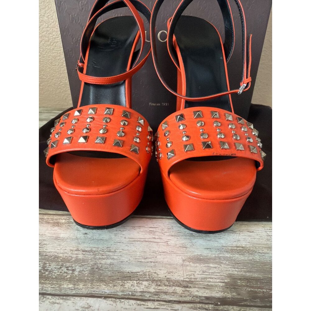 Gucci Malaga Kid Orange Leather Studded Platform Heels EU 40 Box Dust Bag w/COA - Picture 5 of 16